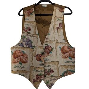 Backroad Blues Vintage Tapestry Vest Fruit Print Brown Botanical 90s V-Neck M